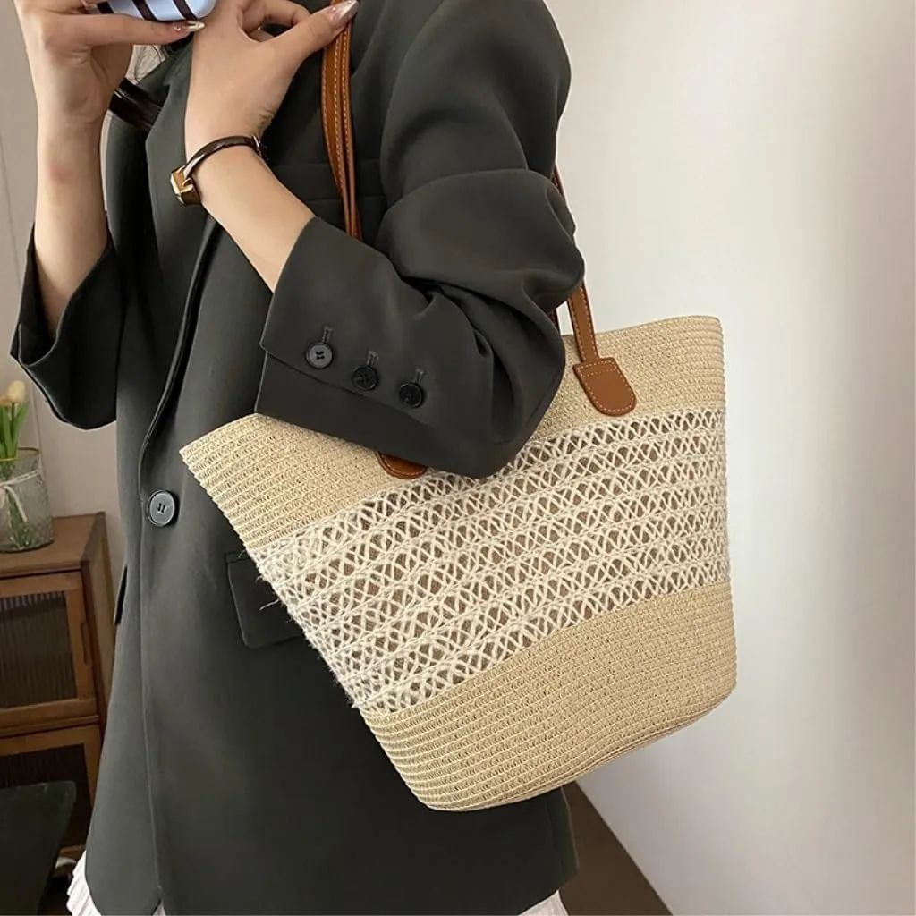 Handbag Pastoral Style Grass Woven Bag Women's Summer One-Shoulder Basket Bag Beach Tote Straw Bags Handbag