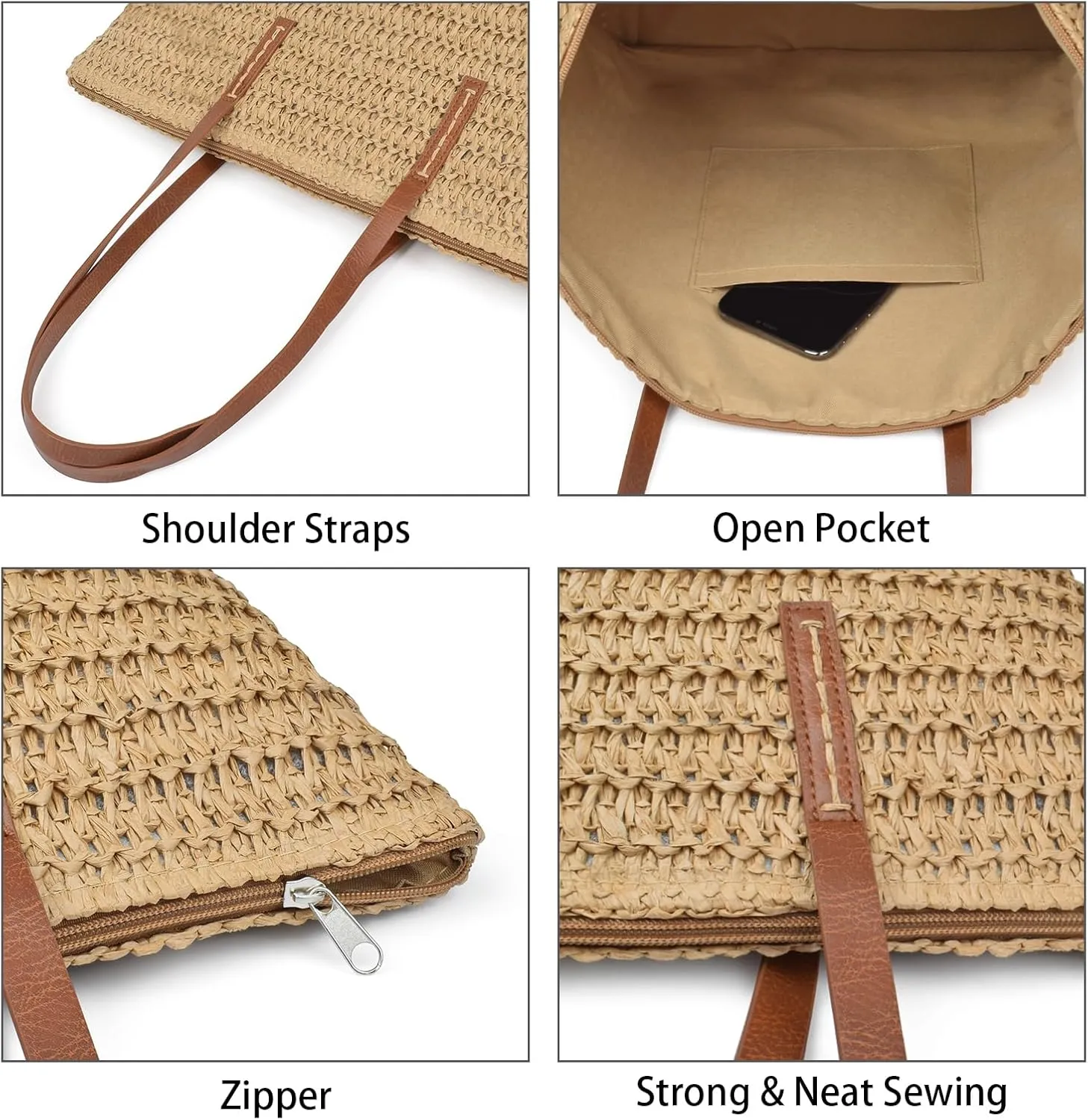 Handwoven Large Straw Bags For Women Beach Tote Bag Summer Seaside Shoulder Bag