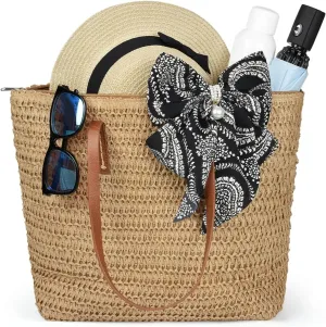 Handwoven Large Straw Bags For Women Beach Tote Bag Summer Seaside Shoulder Bag