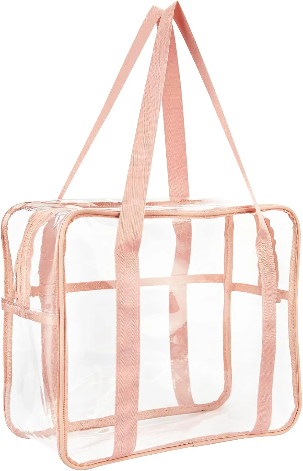 HAOGUAGUA Extra Large Clear Cosmetic Makeup Bag, Transparent PVC Tote Shoulder Bag Stadium Approved, Waterproof Clear Toiletry Carry Pouch Makeup Artist Bag Diaper Bag (Pink)