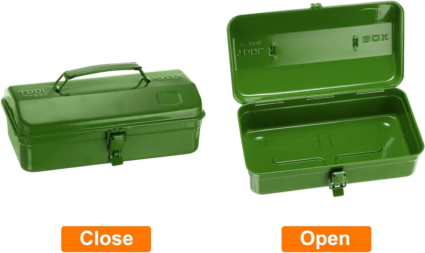 HARFINGTON Tool Box 11.4" Portable Steel Tool Box Hip Roof Style with Metal Latch Closure Tool Chest for Household Workshop Car, Green