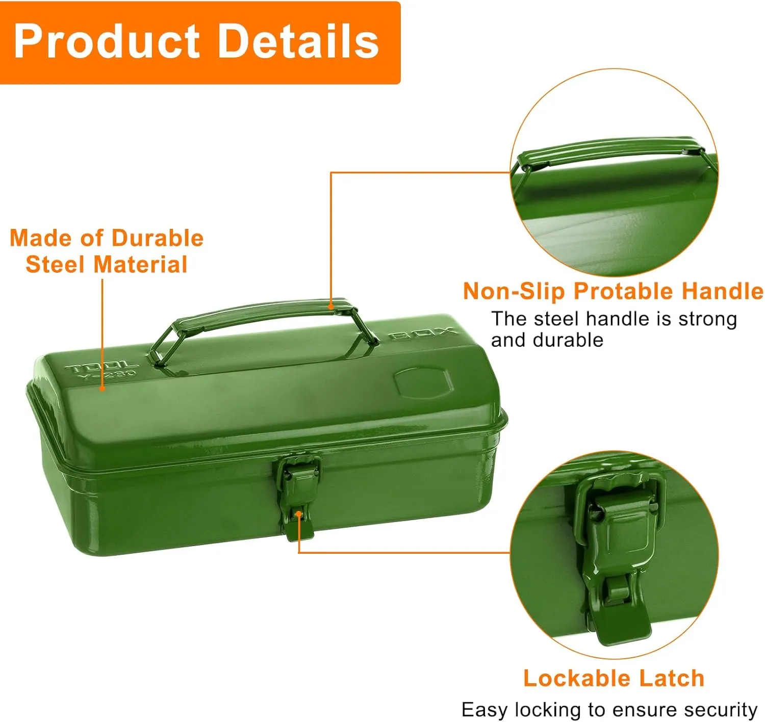 HARFINGTON Tool Box 11.4" Portable Steel Tool Box Hip Roof Style with Metal Latch Closure Tool Chest for Household Workshop Car, Green