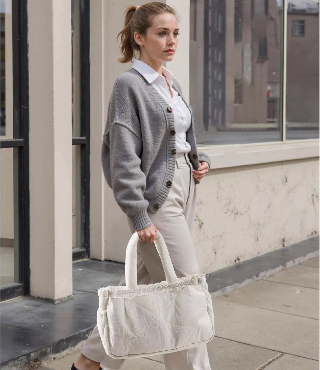 Herald Puffer Tote Bag for Women, Quilted Large Crossbody Shoulder Purse Handbag with Laptop Compartment & Multi Pocket