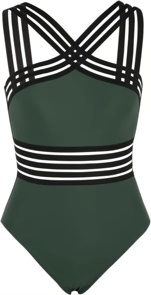 Hilor Women's One Piece Swimsuits Slimming High Waisted Bathing Suits Front Crossover Swimwear Monokinis