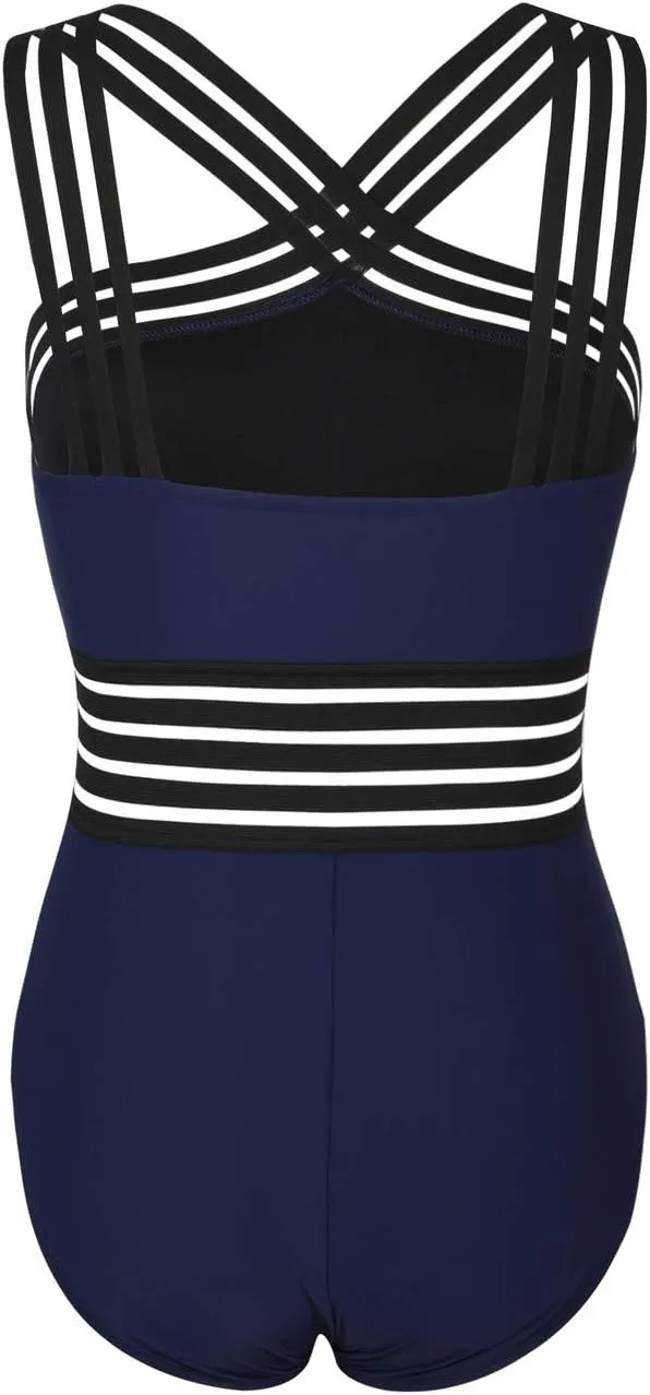 Hilor Women's One Piece Swimsuits Slimming High Waisted Bathing Suits Front Crossover Swimwear Monokinis
