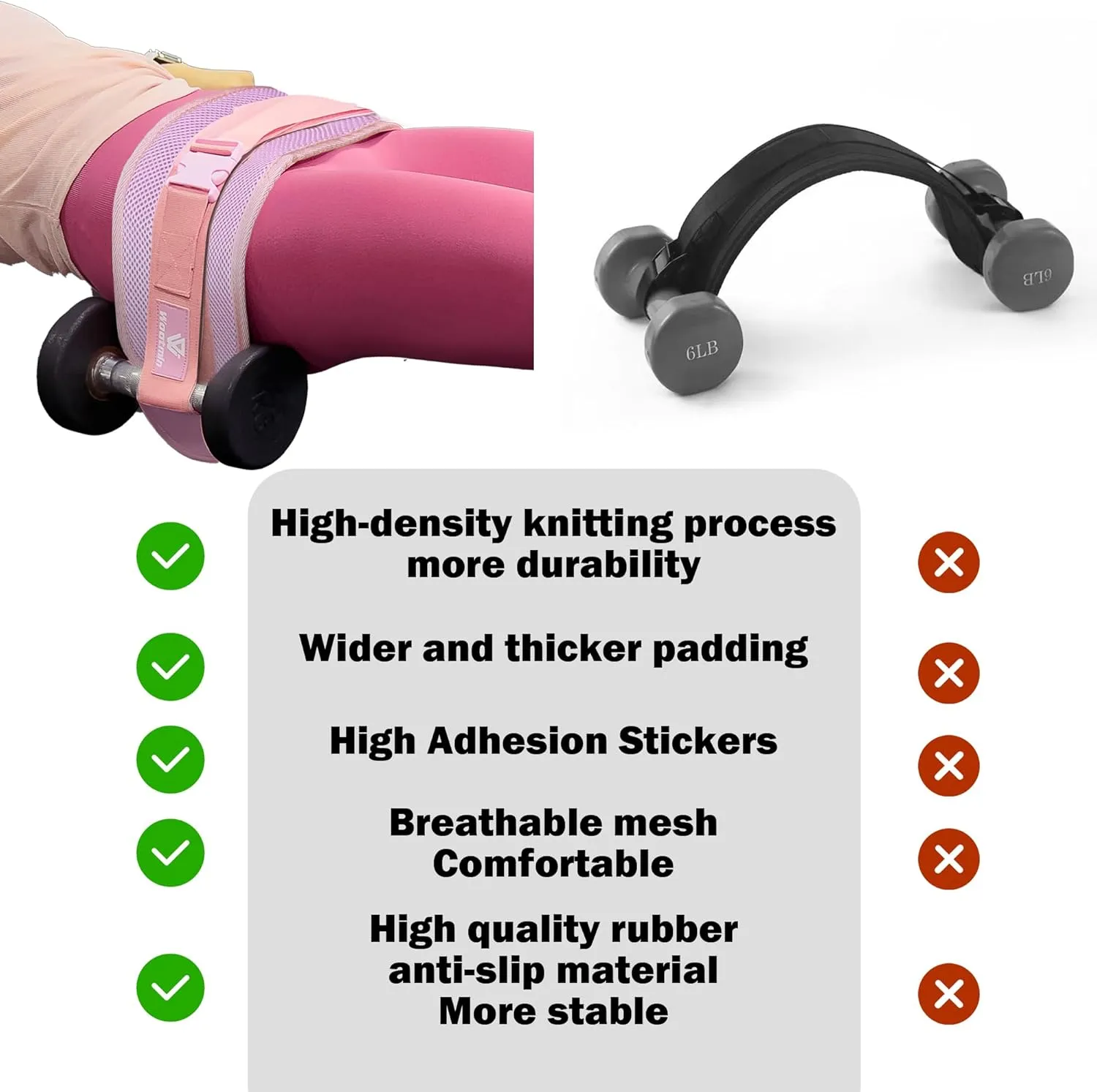 Hip Thrust Belt, Fully Upgraded Hip Thrust Belt for Dumbbells, More Comfortable Hip Thrust Belt, Home Gym Hip Thrust Belt with Wider and Longer Anti-Slip Pads.