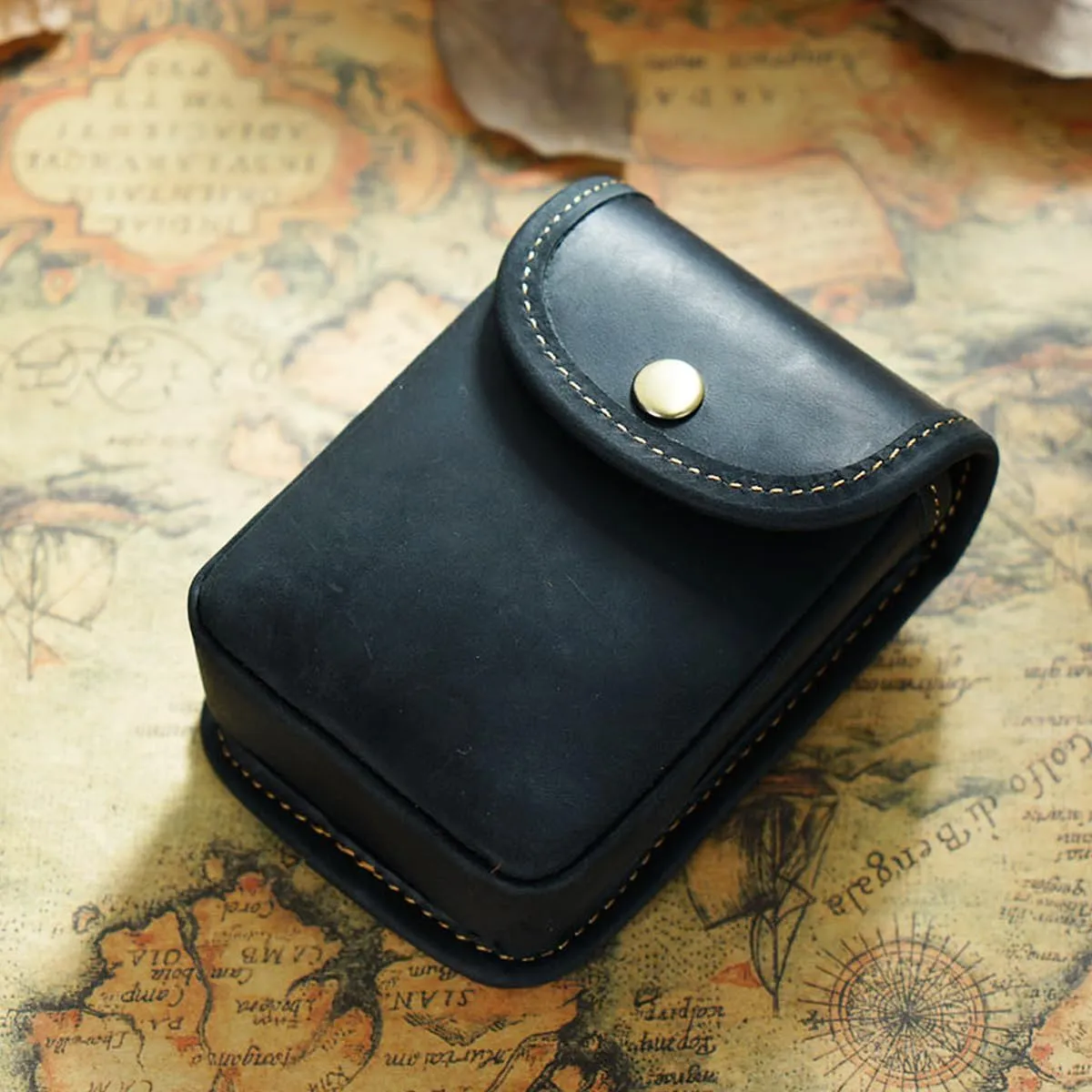 Holster Pouch, Leather Double Deck Playing Card Case Fits Poker and Bridge Size Cards, Durable Leather EDC Waist Bag for Coins, Car Keys, Headphones