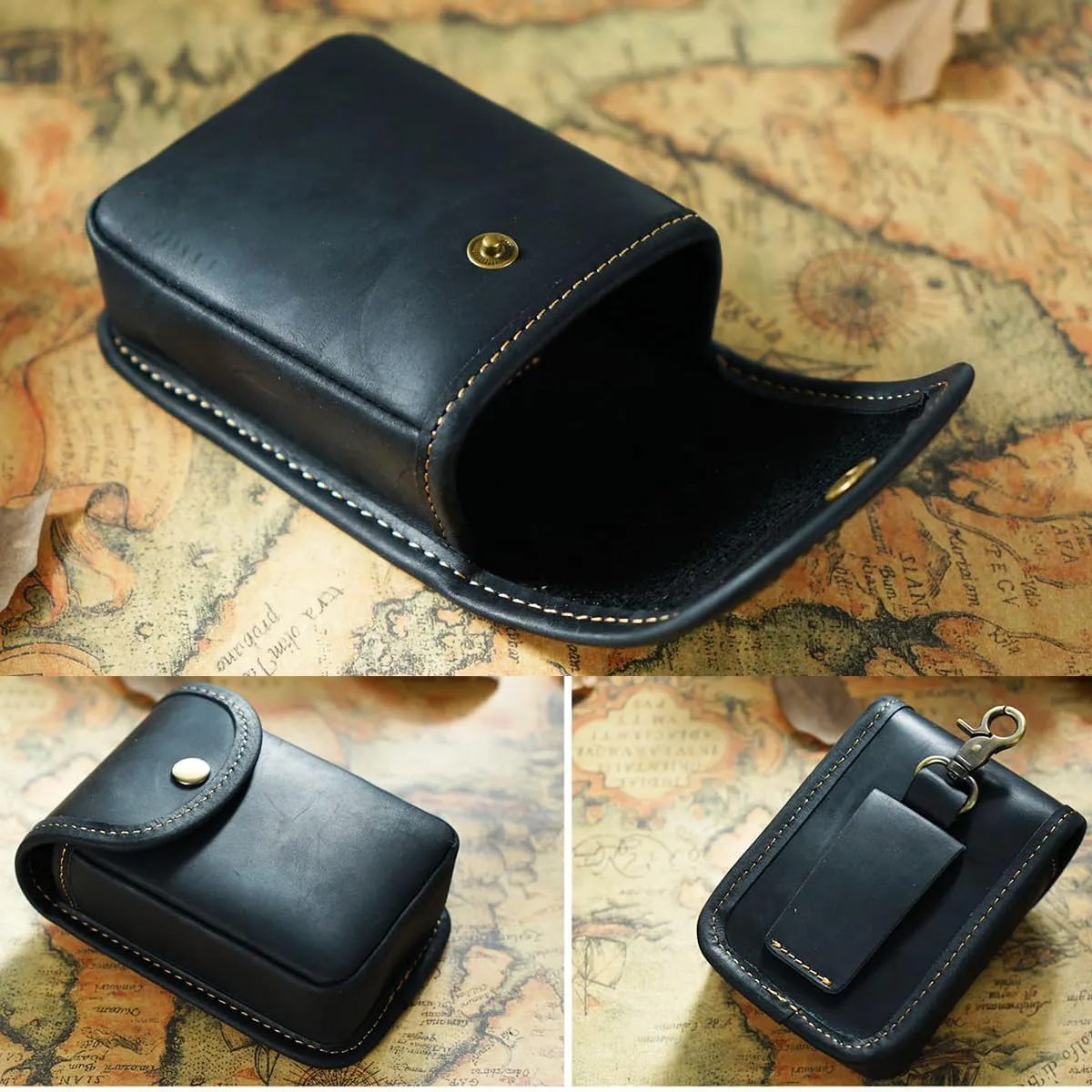 Holster Pouch, Leather Double Deck Playing Card Case Fits Poker and Bridge Size Cards, Durable Leather EDC Waist Bag for Coins, Car Keys, Headphones