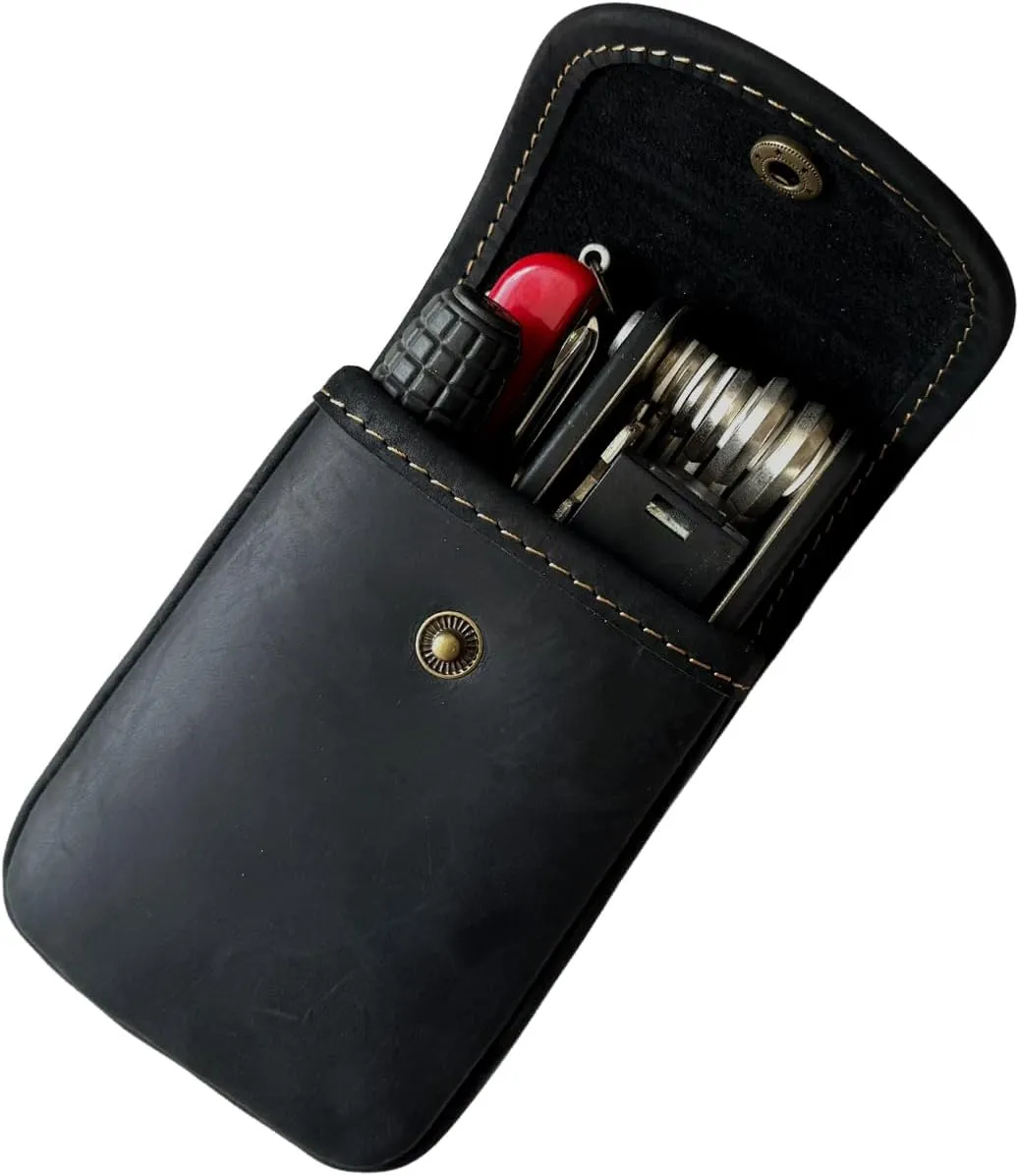 Holster Pouch, Leather Double Deck Playing Card Case Fits Poker and Bridge Size Cards, Durable Leather EDC Waist Bag for Coins, Car Keys, Headphones