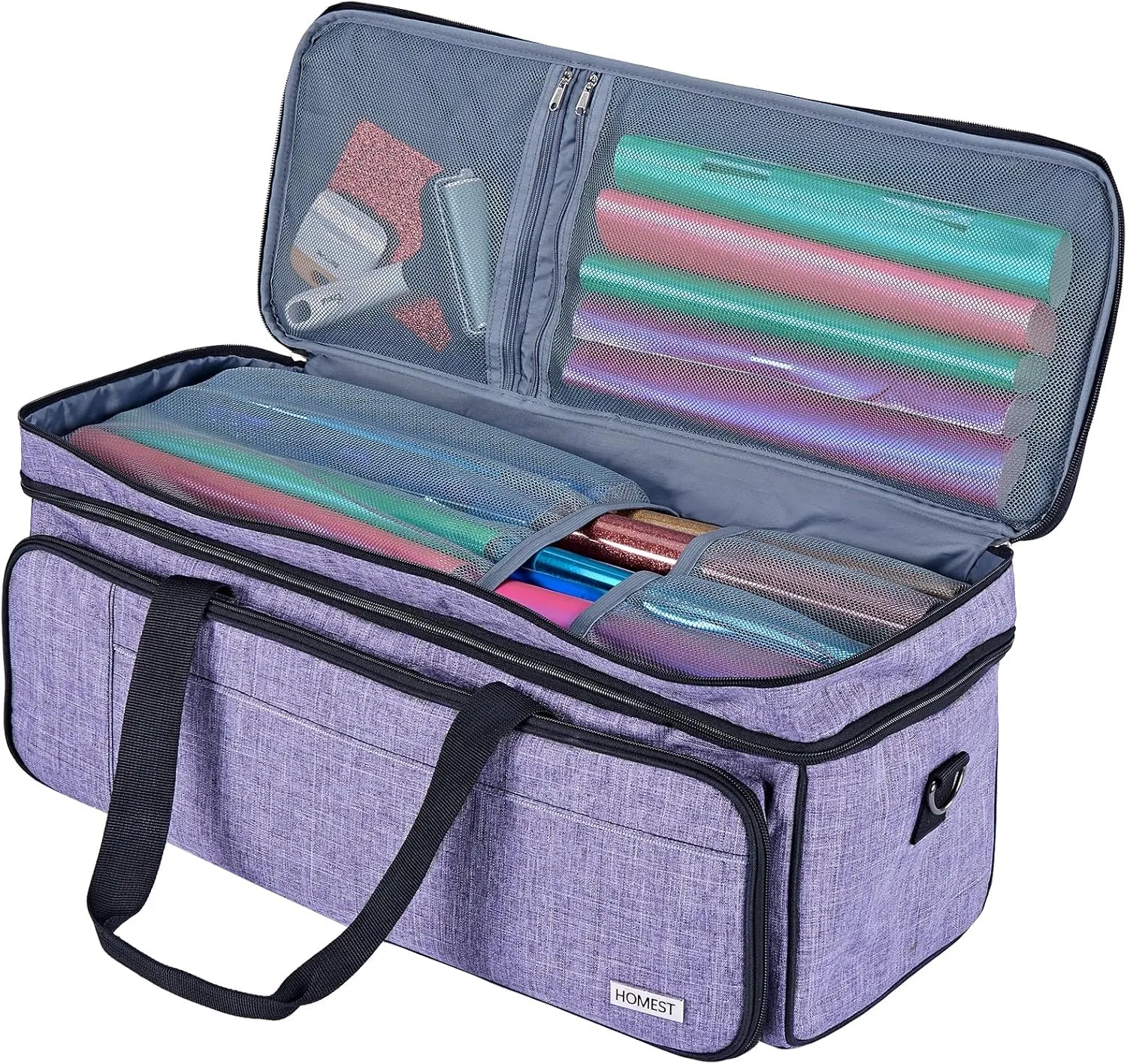 HOMEST Double Layer Carrying Case with Mat Pocket for Cricut Maker 3, Explore 3, Multi Front Pockets for Accessories and Supplies, Purple