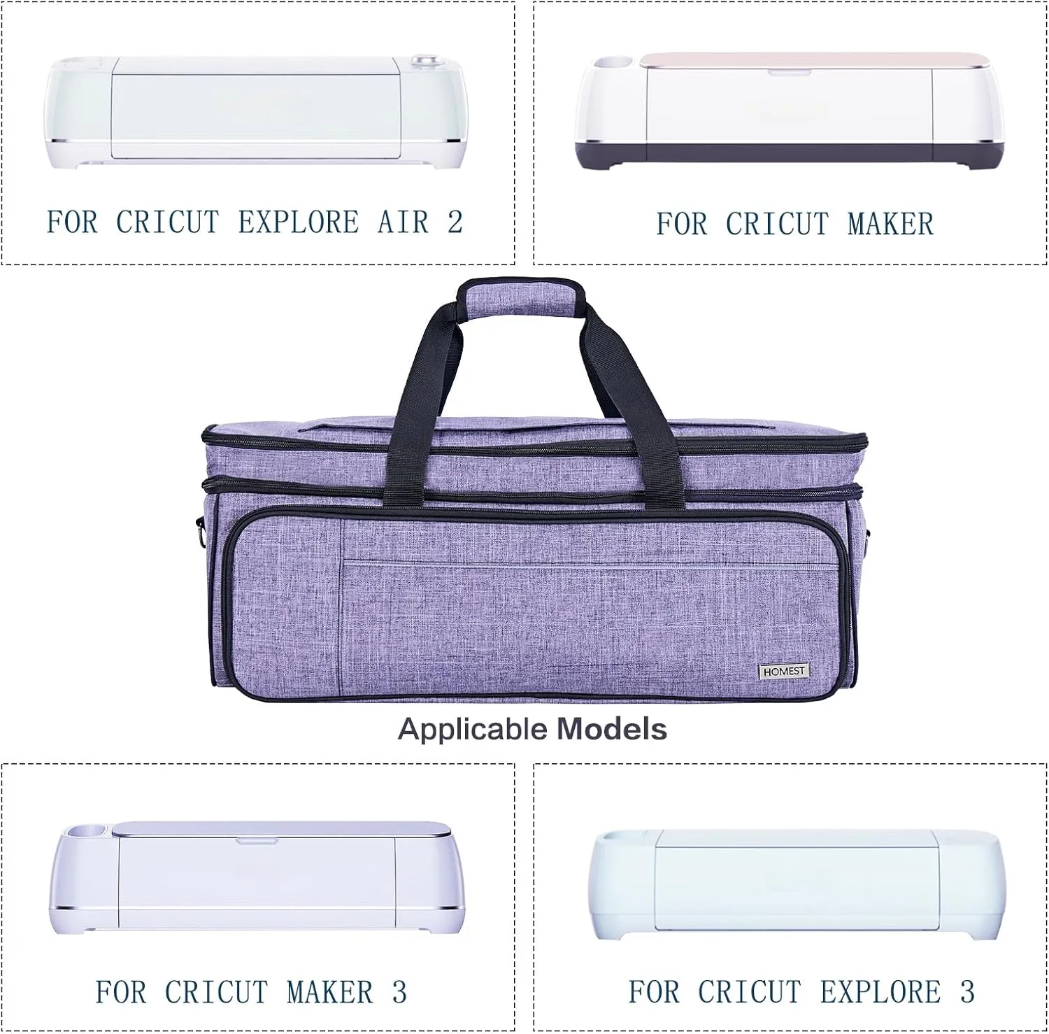 HOMEST Double Layer Carrying Case with Mat Pocket for Cricut Maker 3, Explore 3, Multi Front Pockets for Accessories and Supplies, Purple
