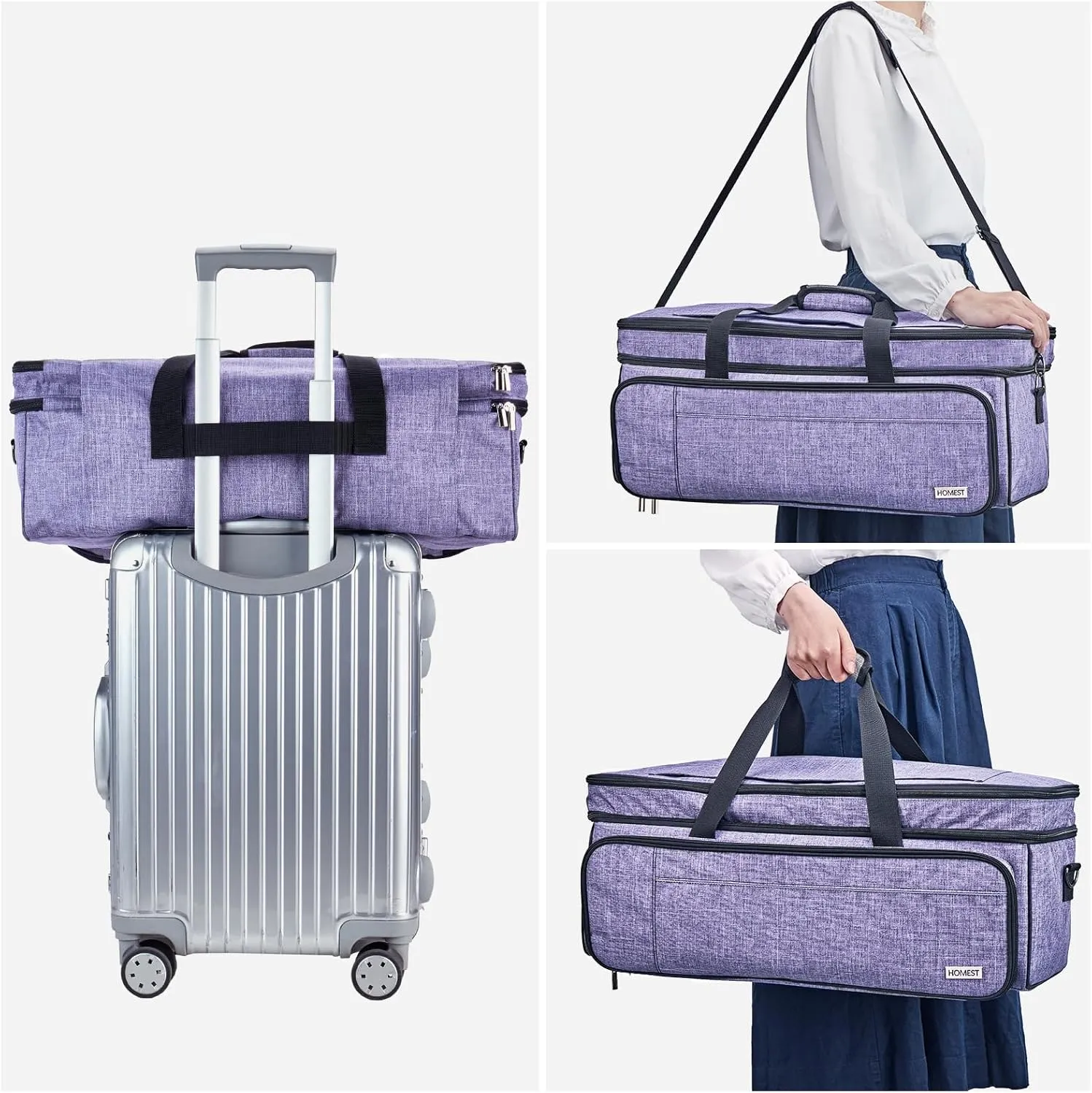 HOMEST Double Layer Carrying Case with Mat Pocket for Cricut Maker 3, Explore 3, Multi Front Pockets for Accessories and Supplies, Purple
