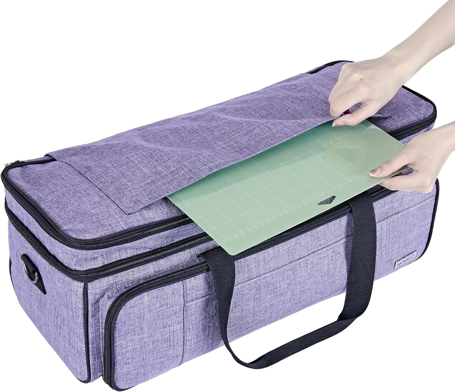 HOMEST Double Layer Carrying Case with Mat Pocket for Cricut Maker 3, Explore 3, Multi Front Pockets for Accessories and Supplies, Purple