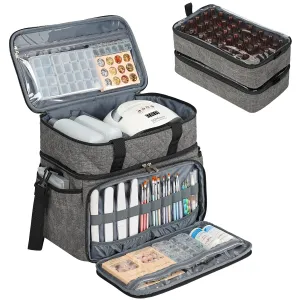 HOMEST Double Layer Nail Polish Organizer Holds 80 Bottles (15ml/0.5 fl. oz) and a Lamp, Case with 2 Removable Pouches for Manicure Tools Storage, Grey(Bag Only)