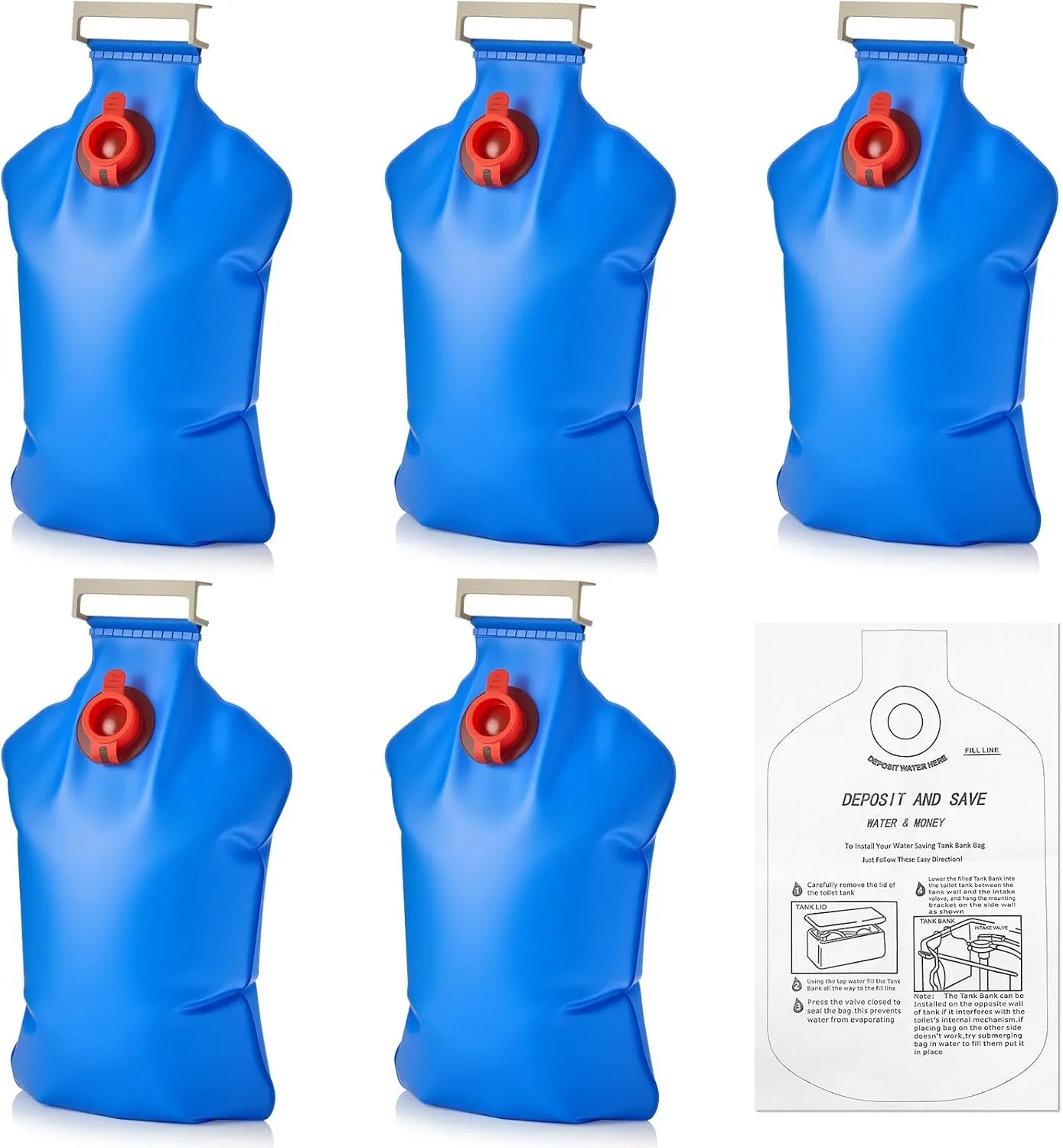 Honeydak 6 Pack Toilet Tank Insert Water Conserving Tank Insert 2.3l Blue Toilet Tank Insert Water Storage Containers Flush Replacement Storage Bag for Bathroom, 13 x 8 Inches