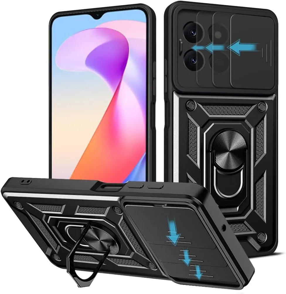 Honor X6a Case Shockproof Ring Stand Phone Camera Lens Cover