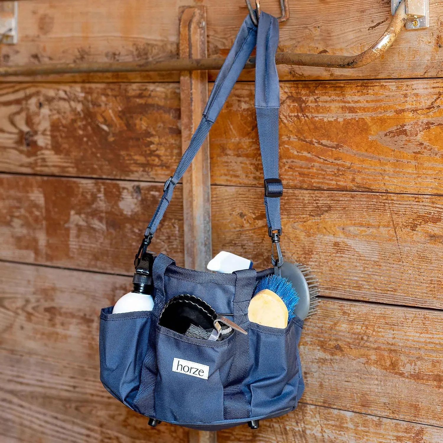 HORZE Grooming Tote Bag for Horses, Dogs with Shoulder Strap and 6 Pockets for Supplies | 12" x 8" x 9"