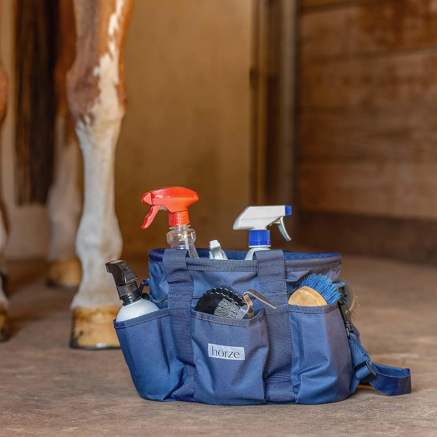 HORZE Grooming Tote Bag for Horses, Dogs with Shoulder Strap and 6 Pockets for Supplies | 12" x 8" x 9"