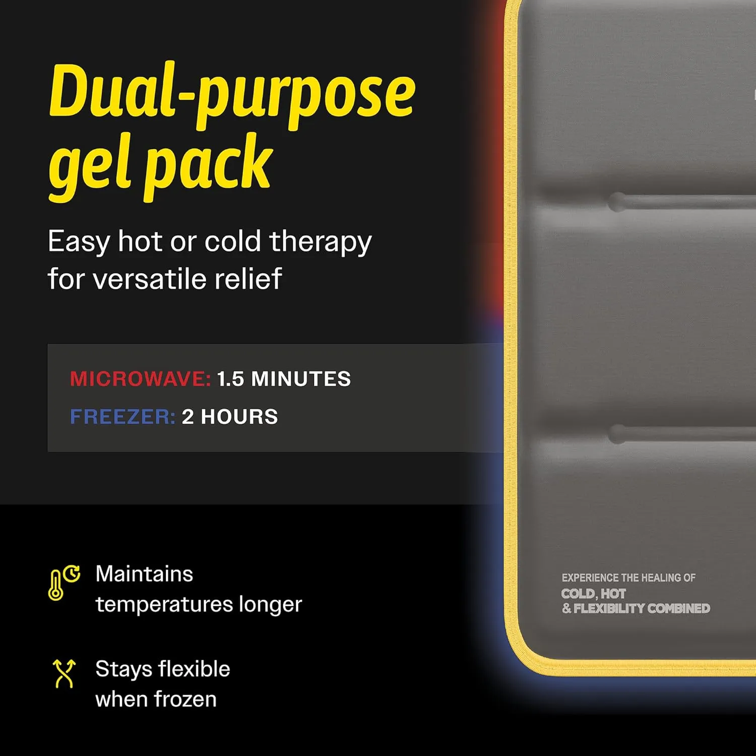 Hot & Cold Reusable Gel Packs (Large, 1 Pack) Flexible Soft Compress - Ice & Heat Therapy for Injuries, Back, Shoulder, Hip, Knee, Joint Pain, Swelling, Bruises, Post Surgery - Sport Temp