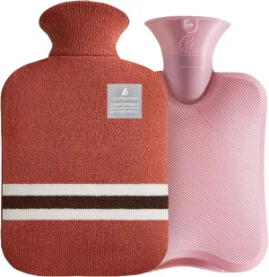 Hot Water Bottle with Classic Striped Cover, 2L Hot Water Bag for Menstrual Cramps, Neck and Shoulder Pain Relief, Hot and Cold Therapies, Hand Feet Warmer