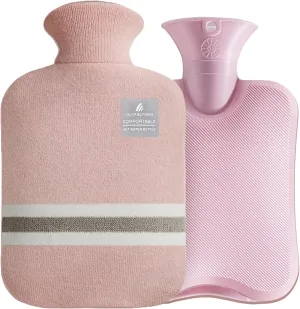 Hot Water Bottle with Classic Striped Cover, 2L Hot Water Bag for Menstrual Cramps, Neck and Shoulder Pain Relief, Hot and Cold Therapies, Hand Feet Warmer