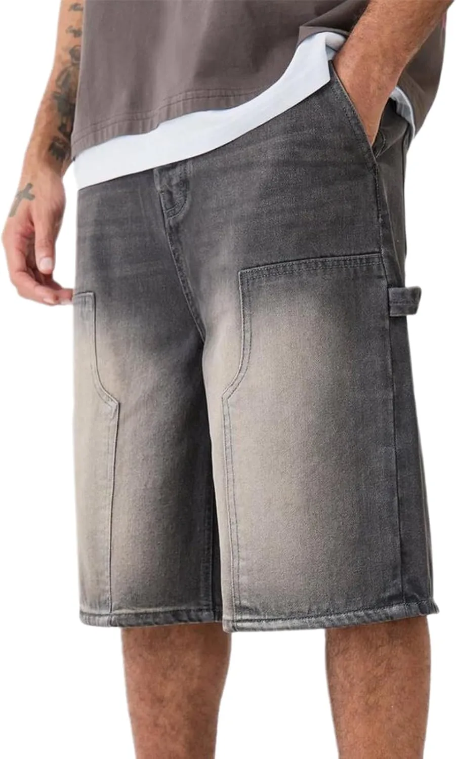 Hulpvktsgiq Baggy Jean Shorts for Men Casual Loose Fit Hip Hop Skateboard Denim Shorts