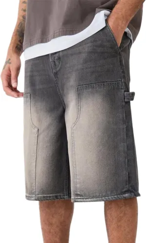 Hulpvktsgiq Baggy Jean Shorts for Men Casual Loose Fit Hip Hop Skateboard Denim Shorts