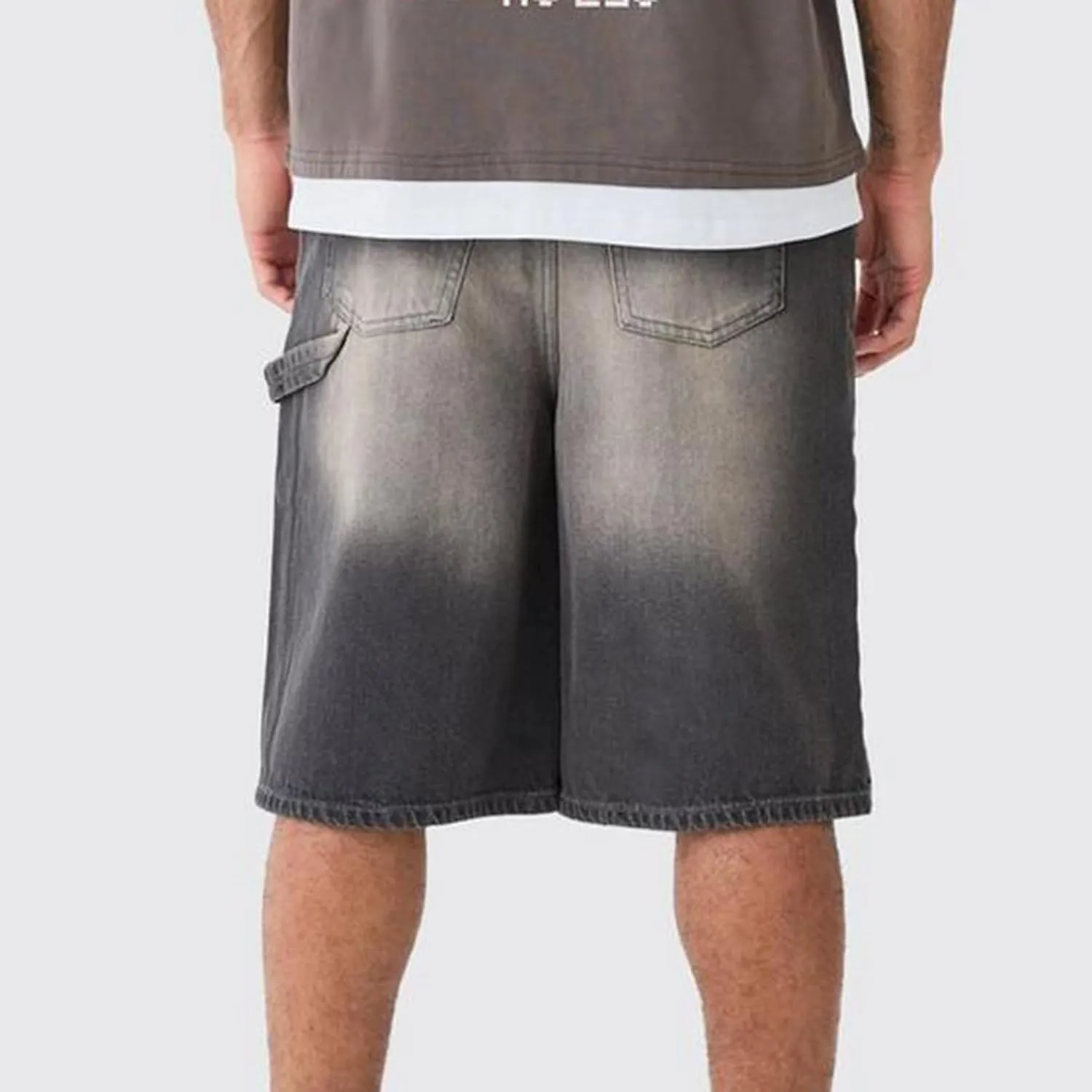 Hulpvktsgiq Baggy Jean Shorts for Men Casual Loose Fit Hip Hop Skateboard Denim Shorts