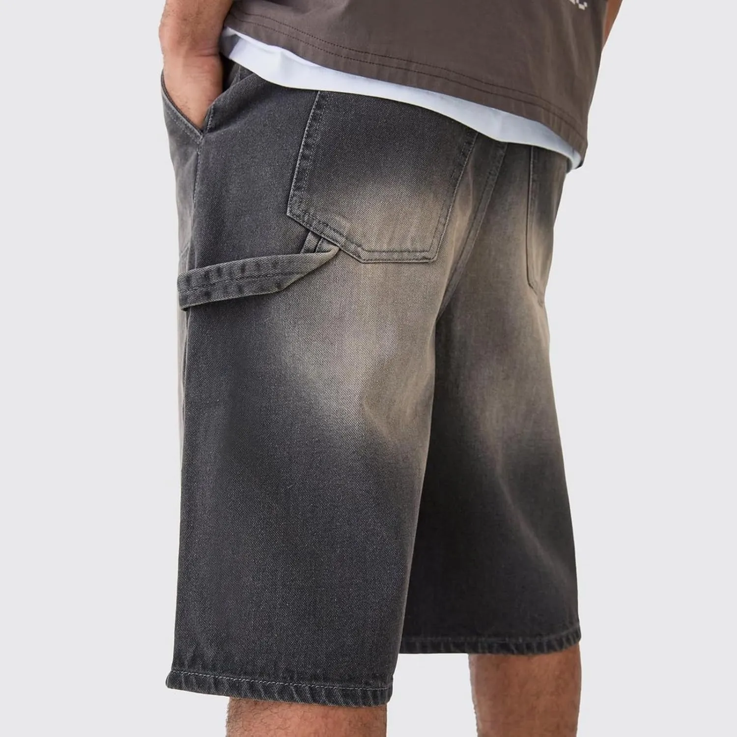 Hulpvktsgiq Baggy Jean Shorts for Men Casual Loose Fit Hip Hop Skateboard Denim Shorts