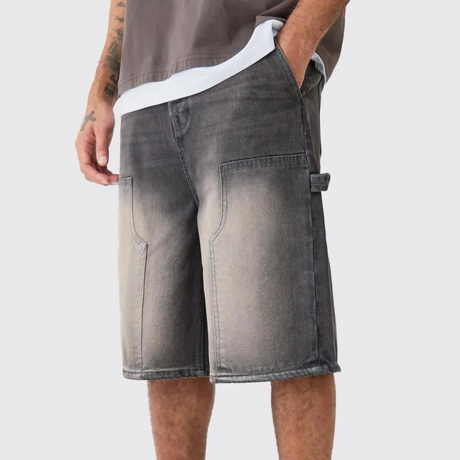 Hulpvktsgiq Baggy Jean Shorts for Men Casual Loose Fit Hip Hop Skateboard Denim Shorts