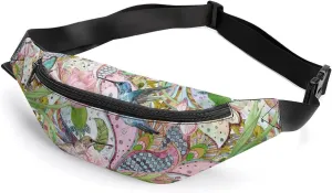 Hummingbird Fanny Pack for Women Men Small Running Belt Waist Pouch Bag with Zipper Adjustable Strap Casual Waist Pack Hands-Free Phone Holder with Headphone for Travel Jogging Hiking Walking Cycling