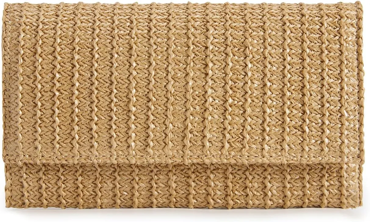 Huralona Women Straw Clutch Purse Envelope Handbag for Summer Beach Vacation Shoulder Crossbody Bag