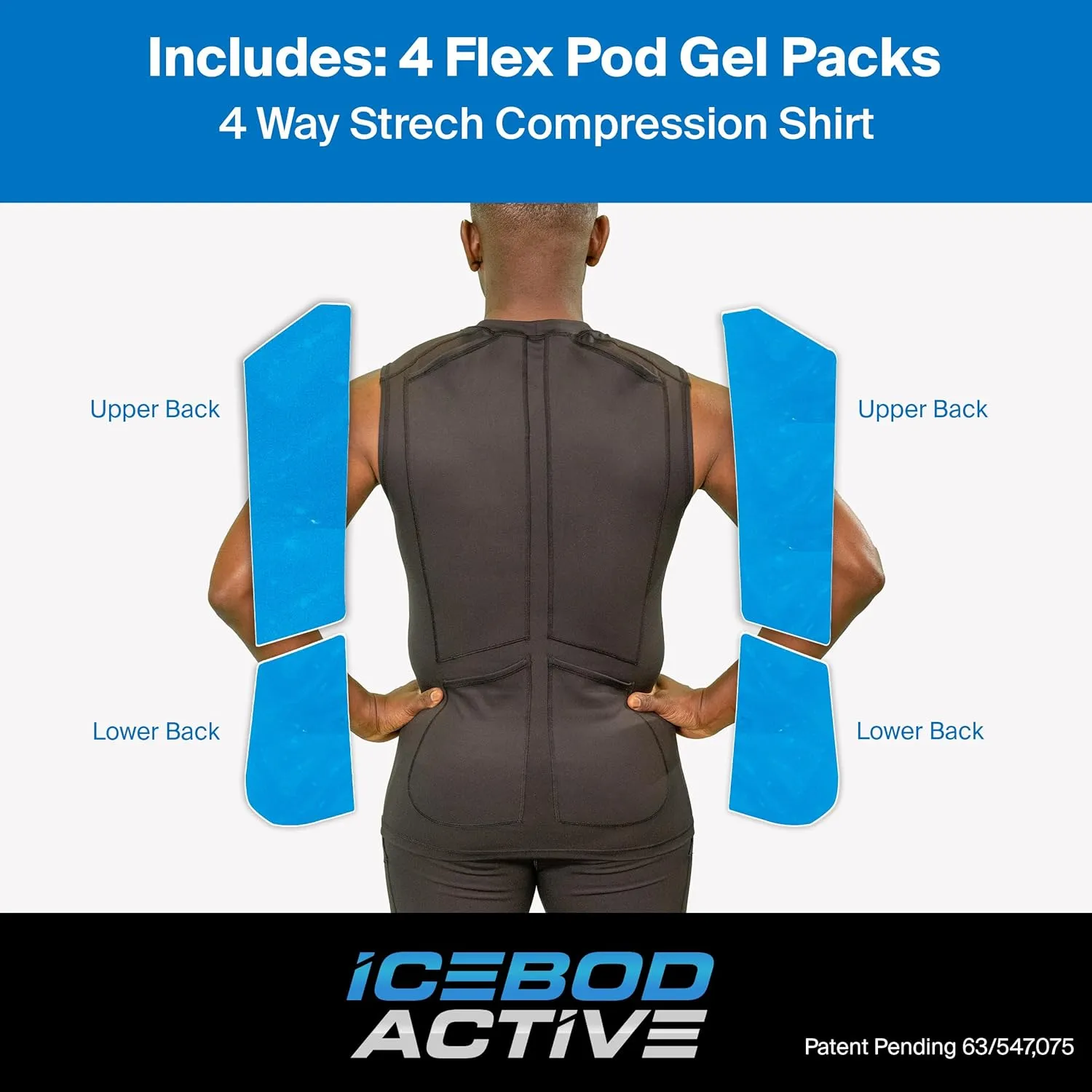 Ice Gel Packs relief for back pain, inflammation, swelling. soreness, sciatic pain. Compression fit, reauable gel ice packs.
