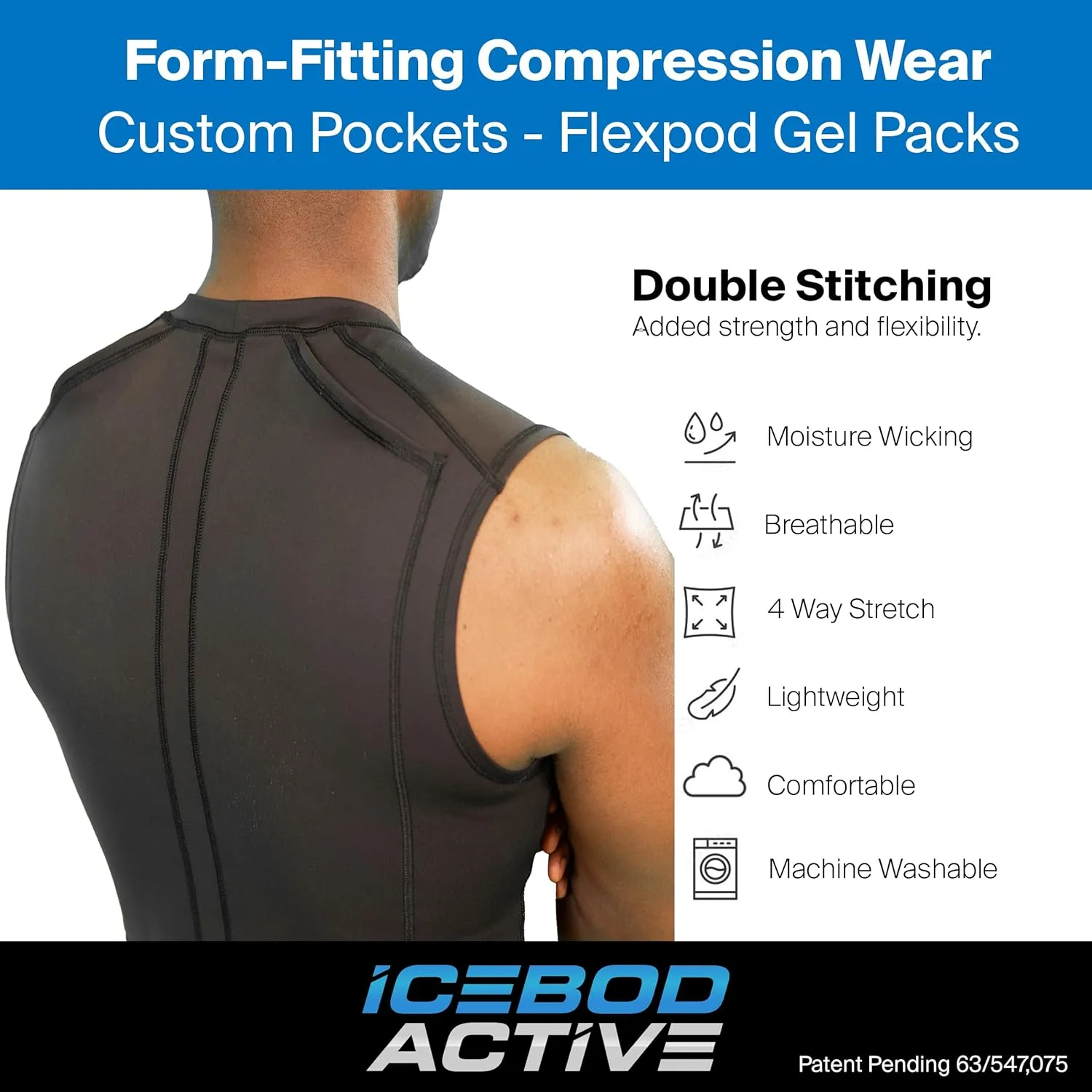Ice Gel Packs relief for back pain, inflammation, swelling. soreness, sciatic pain. Compression fit, reauable gel ice packs.