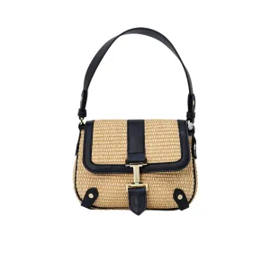 Iceberg Ladies Straw Shoulder Bag with Leather Trim