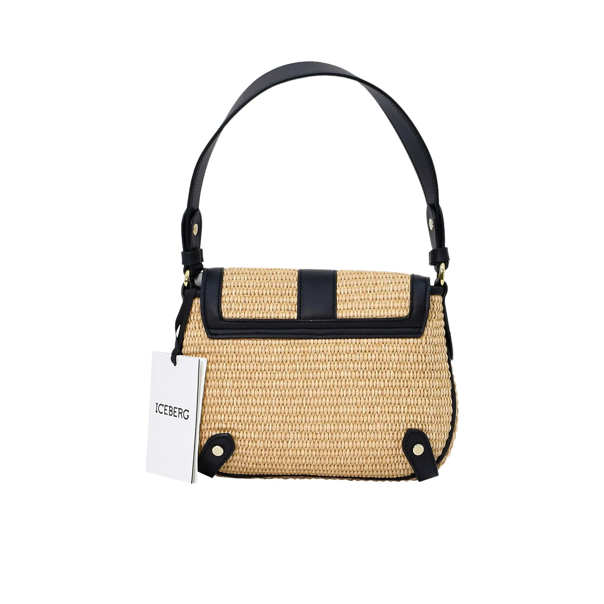 Iceberg Ladies Straw Shoulder Bag with Leather Trim