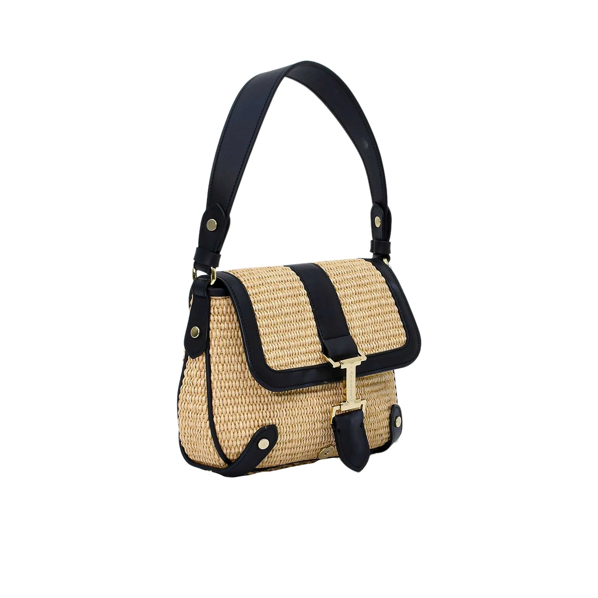 Iceberg Ladies Straw Shoulder Bag with Leather Trim