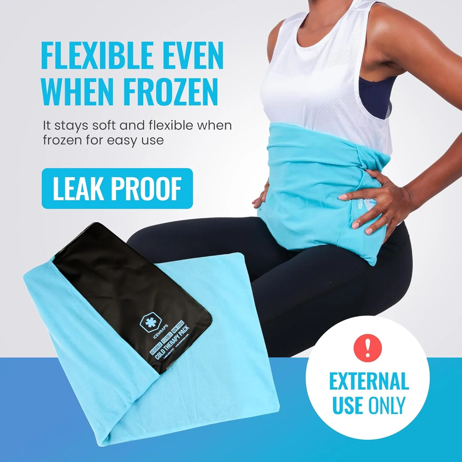 ICEWRAPS 10”x14” Reusable Ice Pack with Soft Fabric Cover - Multipurpose Flexible Cold Therapy Clay Ice Packs for Knee and Back Swelling, Injury, and Chronic Pain Relief