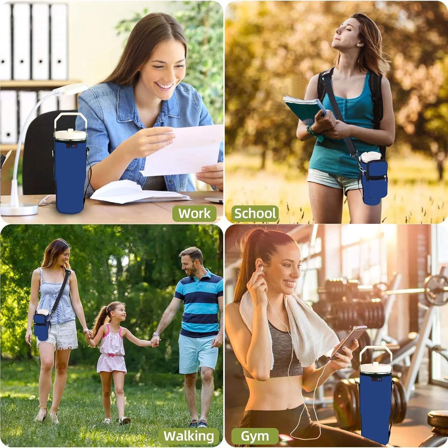 icolor Water Bottle Carrier Bag for Stanley IceFlow Flip Straw Tumbler 20/30oz Stanley IceFlow Mug Carrying Holder Neoprene Sleeve Stanley Cup Accessories Pouch Crossbody Sling for Travel Fitness