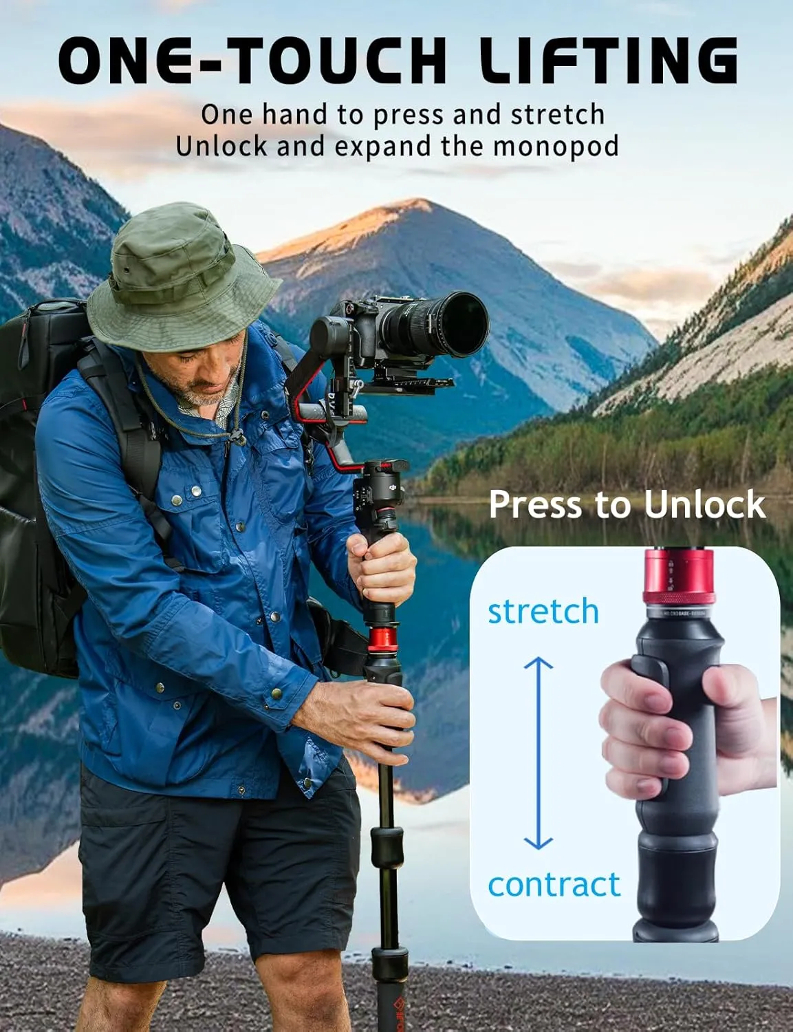 IFOOTAGE Monopod Cobra 3 Strike A150S-Ⅲ, Aluminum Camera Monopod with Pedal, One-Touch Lifting for Shooting Bird/Animal/Sports Event/Wedding/Live Show, Payload 11lb/5KG