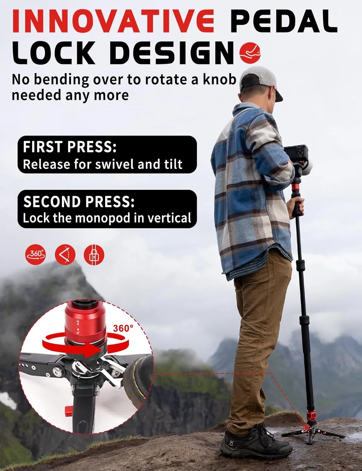 IFOOTAGE Monopod Cobra 3 Strike A150S-Ⅲ, Aluminum Camera Monopod with Pedal, One-Touch Lifting for Shooting Bird/Animal/Sports Event/Wedding/Live Show, Payload 11lb/5KG