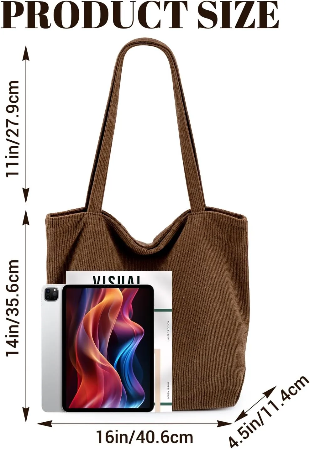 Iioscre Corduroy Tote Bag for Women,Hobo HandBags with Zipper,Large Capacity Casual Shoulder Handbags with Inner Pockets