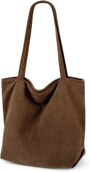 Iioscre Corduroy Tote Bag for Women,Hobo HandBags with Zipper,Large Capacity Casual Shoulder Handbags with Inner Pockets
