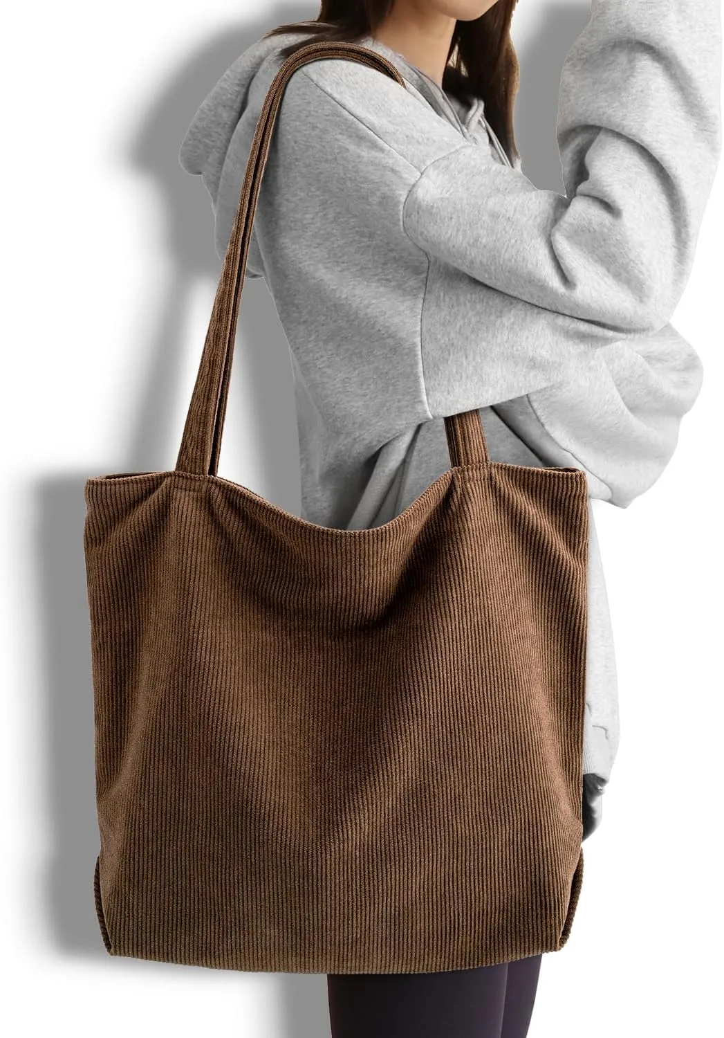 Iioscre Corduroy Tote Bag for Women,Hobo HandBags with Zipper,Large Capacity Casual Shoulder Handbags with Inner Pockets