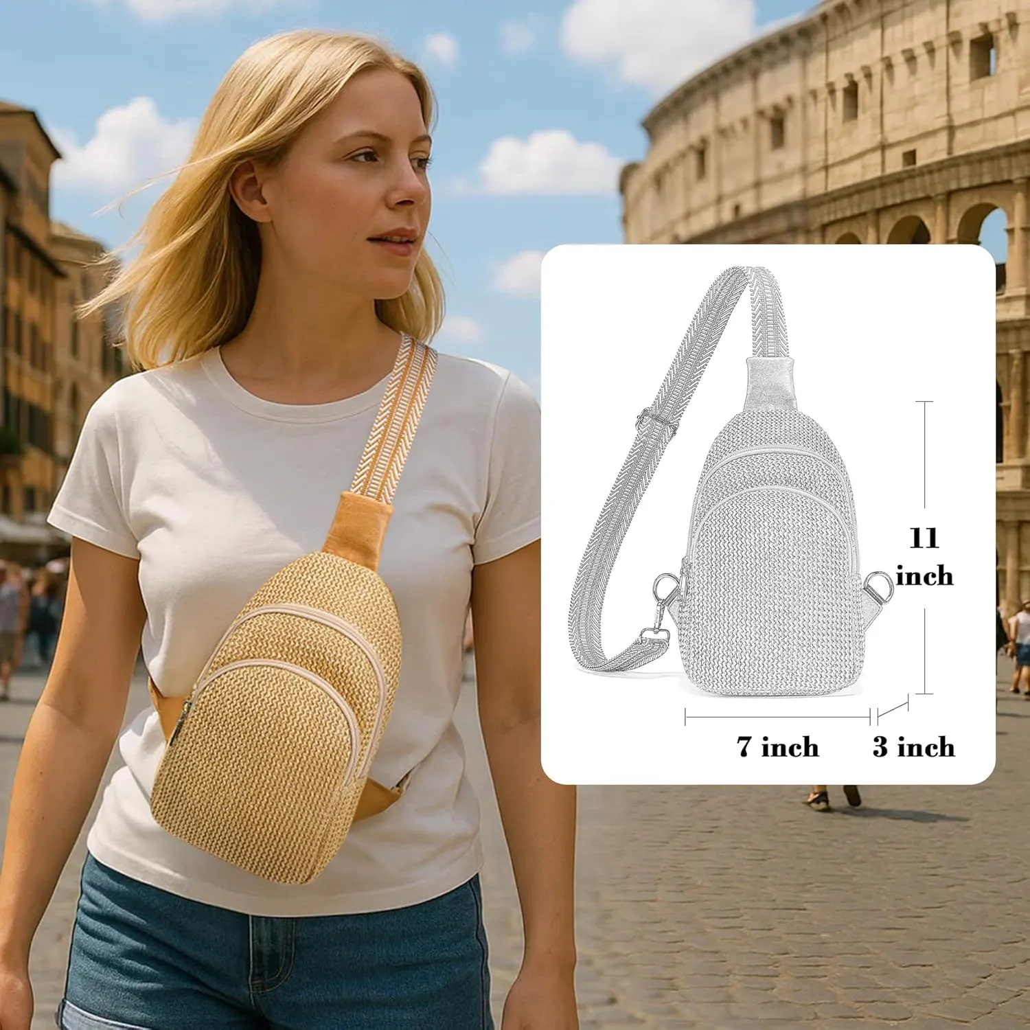 INICAT Summer Straw Bag Small Sling Beach Bag Crossbody Bags for Women
