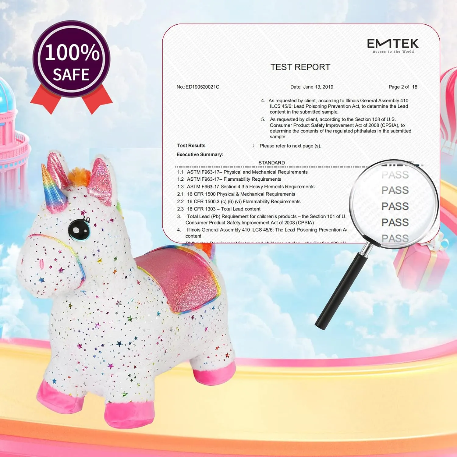 INPANY Unicorn Bouncy Horse Toys, Toddlers Girl Bouncing Animals, Inflatable Ultra Thick Plush Horse Hopper, Baby Ride-on Rubber Bouncer, Outdoor Indoor Cute Birthday Gift for 2 3 4 Year Old Girl Kid