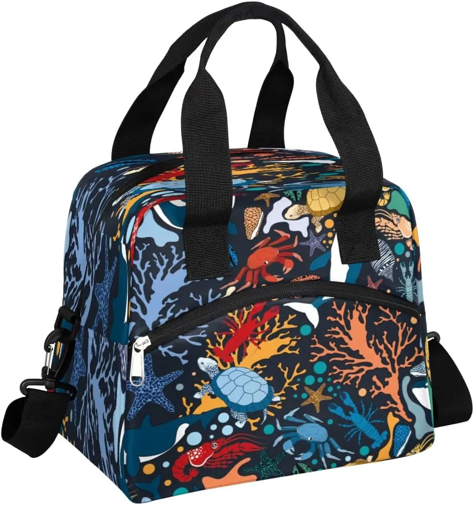 Insulated Lunch Bag Lobster Seaweed Crab Lunch Box for Women Men Reusable Lunch Tote Bag with Adjustable Shoulder Belt Portable Lunchbox Cooler Bag Organizer for Office Work Picnic