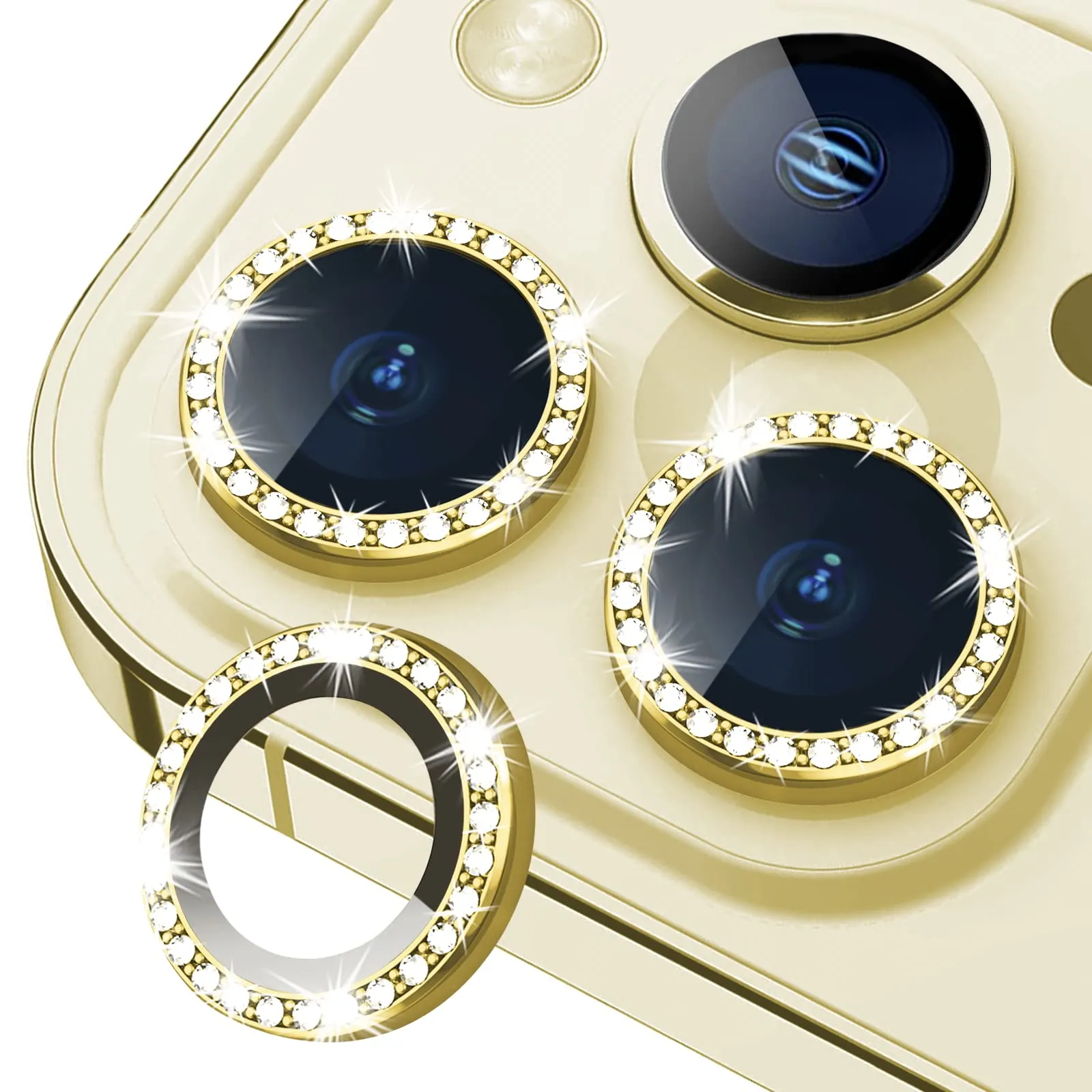 iPhone 14 Series Diamond Camera Lens Protector for Apple  | HD Clear Real Glass Protection   Metal Alloy Full Fit Lens Ring Cover