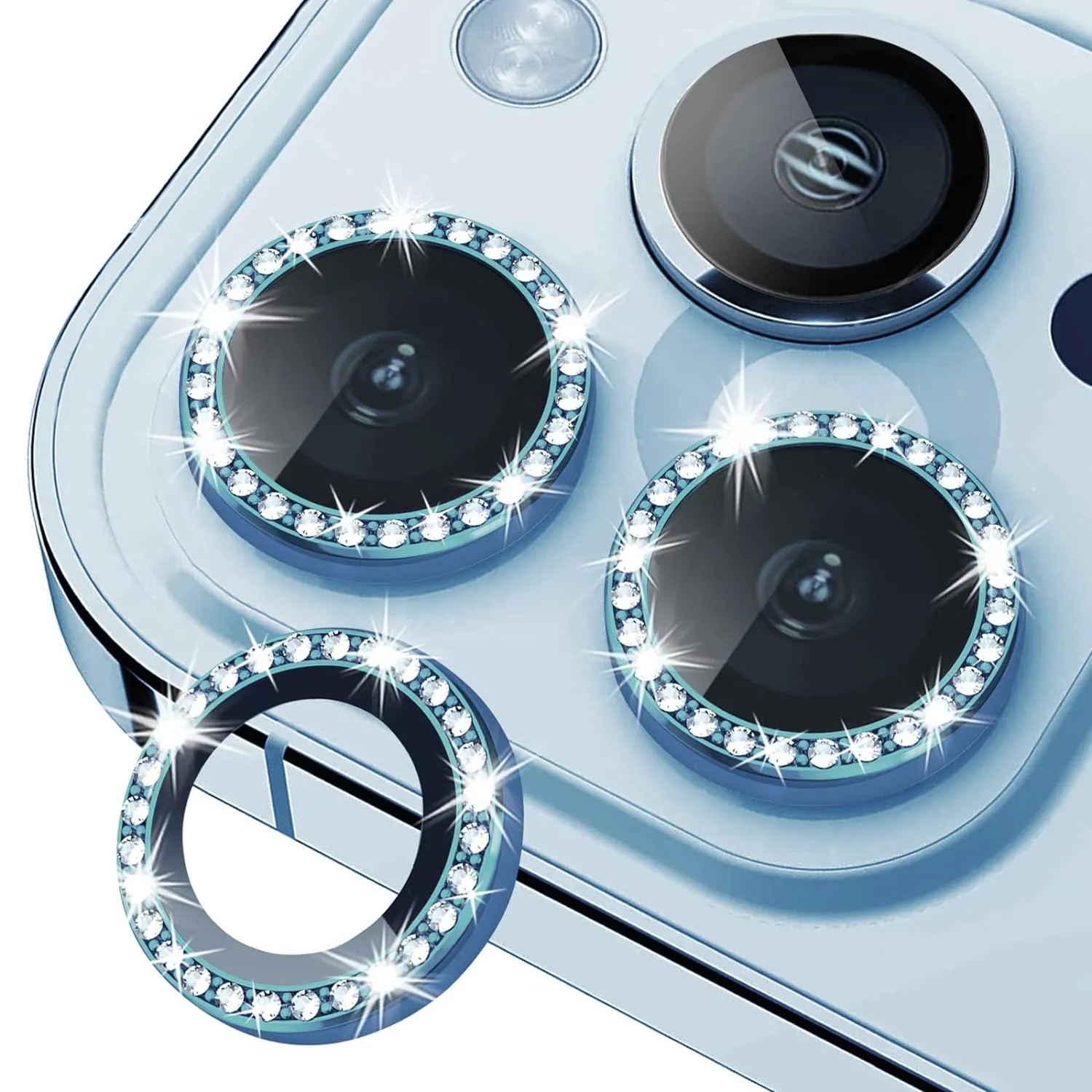 iPhone 14 Series Diamond Camera Lens Protector for Apple  | HD Clear Real Glass Protection   Metal Alloy Full Fit Lens Ring Cover