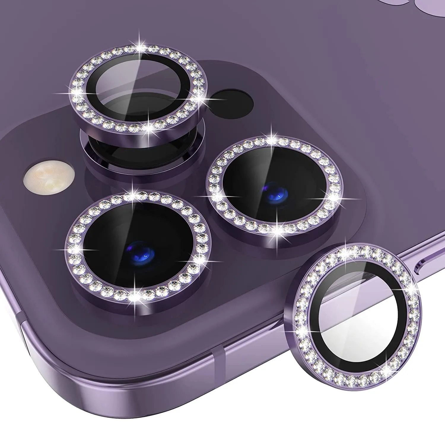 iPhone 14 Series Diamond Camera Lens Protector for Apple  | HD Clear Real Glass Protection   Metal Alloy Full Fit Lens Ring Cover